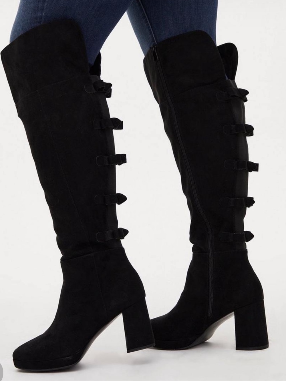 torrid Bow Back Over-the-Knee Suede Block Heel Boots Black Size 9 W